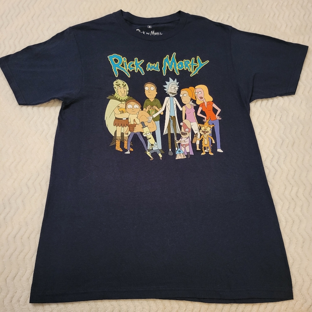 Authentic Rick And Morty Adult Medium Navy T-Shirt Ripple Junction Adult Swim